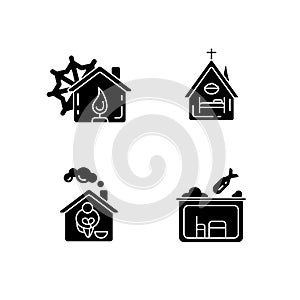 Temporary supportive housing black glyph icons set on white space