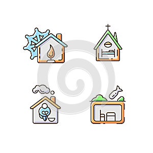 Temporary supportive housing RGB color icons set