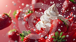 Temptation: juicy strawberries with wavy cream. Generated by AI.