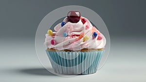 Tempting birthday cupcake showcased on a light background, ready to be devoured