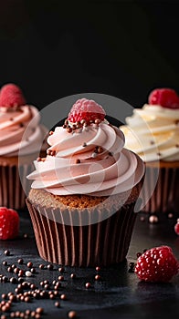 Tempting cupcakes Dark background showcases deliciousness with text space