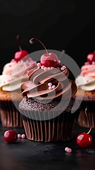 Tempting cupcakes Dark background showcases deliciousness with text space