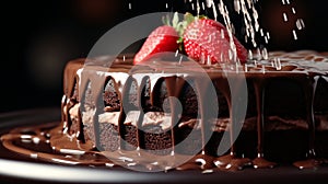 Tempting Indulgence: Close-Up of Semisweet Chocolate Ganache on Decadent Cake