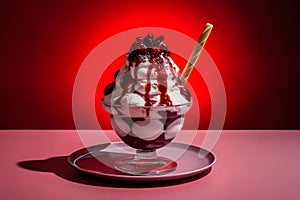 A tempting portrayal of a red light sundae in foodgraphy photo
