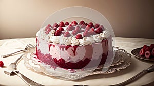 Tempting Raspberry Cake Photography.AI Generated