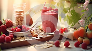 A tempting red berry smoothie, presented with elegance in a refined glass, AI generated