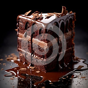 Tempting slice of a chocolate cake, capturing the rich, indulgent essence of sweetness