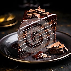 Tempting slice of a chocolate cake, capturing the rich, indulgent essence of sweetness