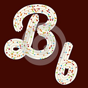 Tempting typography. Font design. 3D letter B of the whipped cream and candy photo