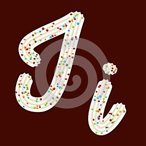 Tempting typography. Font design. 3D letter I of the whipped cream and candy photo