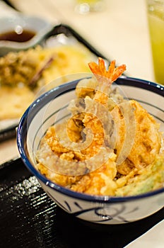 Tempura on rice , Japanese food