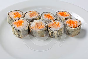 Tempura Rolls on the white plate. Japanese cuisine