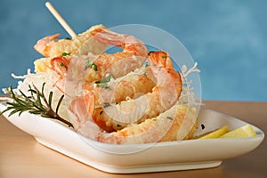 Tempura shrimp skewer