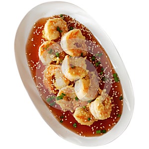 Tempura shrimps with sweet and sour sauce