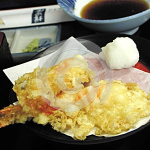 Tempura and soy sauce