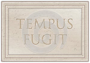TEMPUS FUGIT, marble plaque with ancient Latin proverb