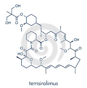 Temsirolimus cancer drug molecule. Prodrug of sirolimus rapamycin. Skeletal formula.