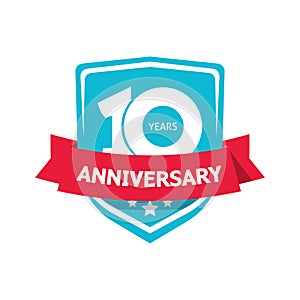 Ten 10 years anniversary sticker vector, blue 10th party label