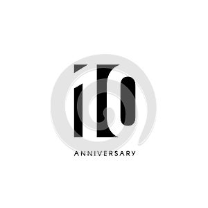 Ten anniversary, minimalistic logo. Tenth years, 10th jubilee, greeting card. Birthday invitation. 10 year sign. Black photo