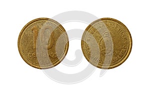 Ten Argentinian peso centavos coin