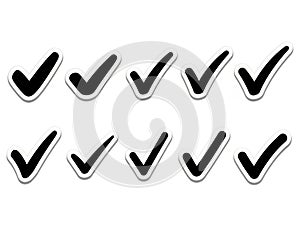 Ten check marks isolated on white background