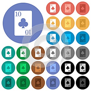 Ten of clubs card round flat multi colored icons