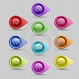 Ten color bullet points with numbers vector collection