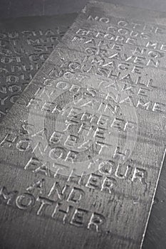 Ten Commandments Carved into Two Black Stones