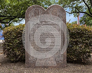 Ten Commandments Monument in Fair Park in Dallas, Texas.