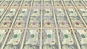 Ten Dollar Bill in cash background, motion footage. 10 Dollars banknote