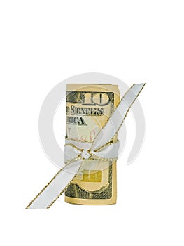 Ten Dollars in Cash Rolled with a Ribbon