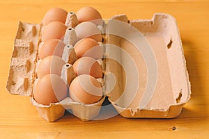 Ten eggs in cardboard box