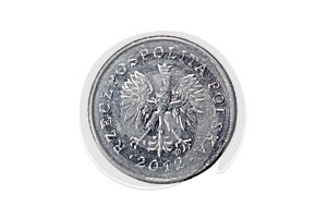 Ten groszy. Polish zloty. The Currency Of Poland. Macro photo of a coin. Poland depicts a Ten-Polish groszy coin.