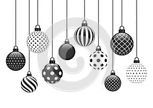 Ten Hanging Christmas Baubles With Different Pattern Black White