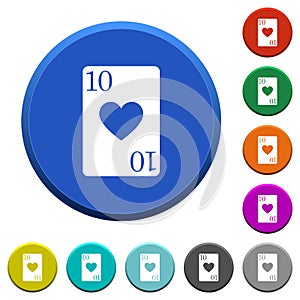 Ten of hearts card beveled buttons