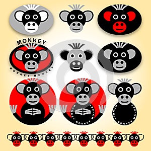 Ten icons with monkeys - set.