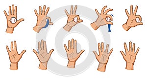 Ten illustrations of a hand demonstrating different baseball pitches. Each image