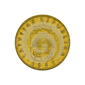 Ten latvian santimu coin 1992 isolated