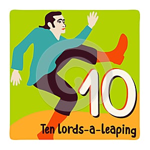 Ten lords-a-leaping. Twelve days of Christmas. Vector illustration