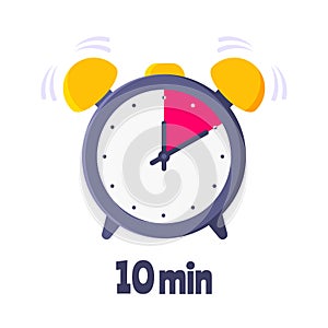 Ten minutes on analog clock face flat style design vector illustration icon sign isolated on white background.