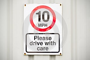 Ten mph construction building site speed safety sign England
