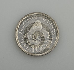 Ten pence Falkland or Malvinas Islands.