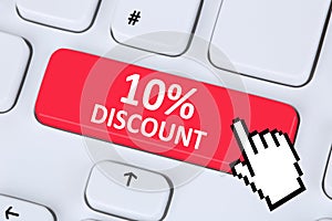 10% ten percent discount button coupon voucher sale online shopping internet photo