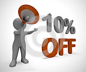 Ten percent off discount reduction showing 10% less price - 3d illustration