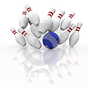 Ten pin bowling graphic strike on white background