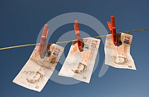 Ten Pound Notes on a Washing Line