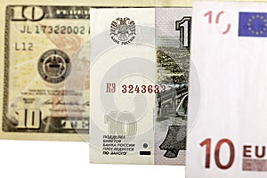 Ten rubles against dollar and euro