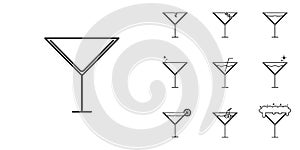 ten sets of martini cocktail glass line icons. simple, line, silhouette and clean style
