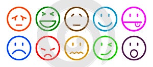 Ten smilies, set smiley emotion, by smilies, cartoon emoticons - vector