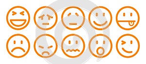 Ten smilies, set smiley emotion, by smilies, cartoon emoticons - vector